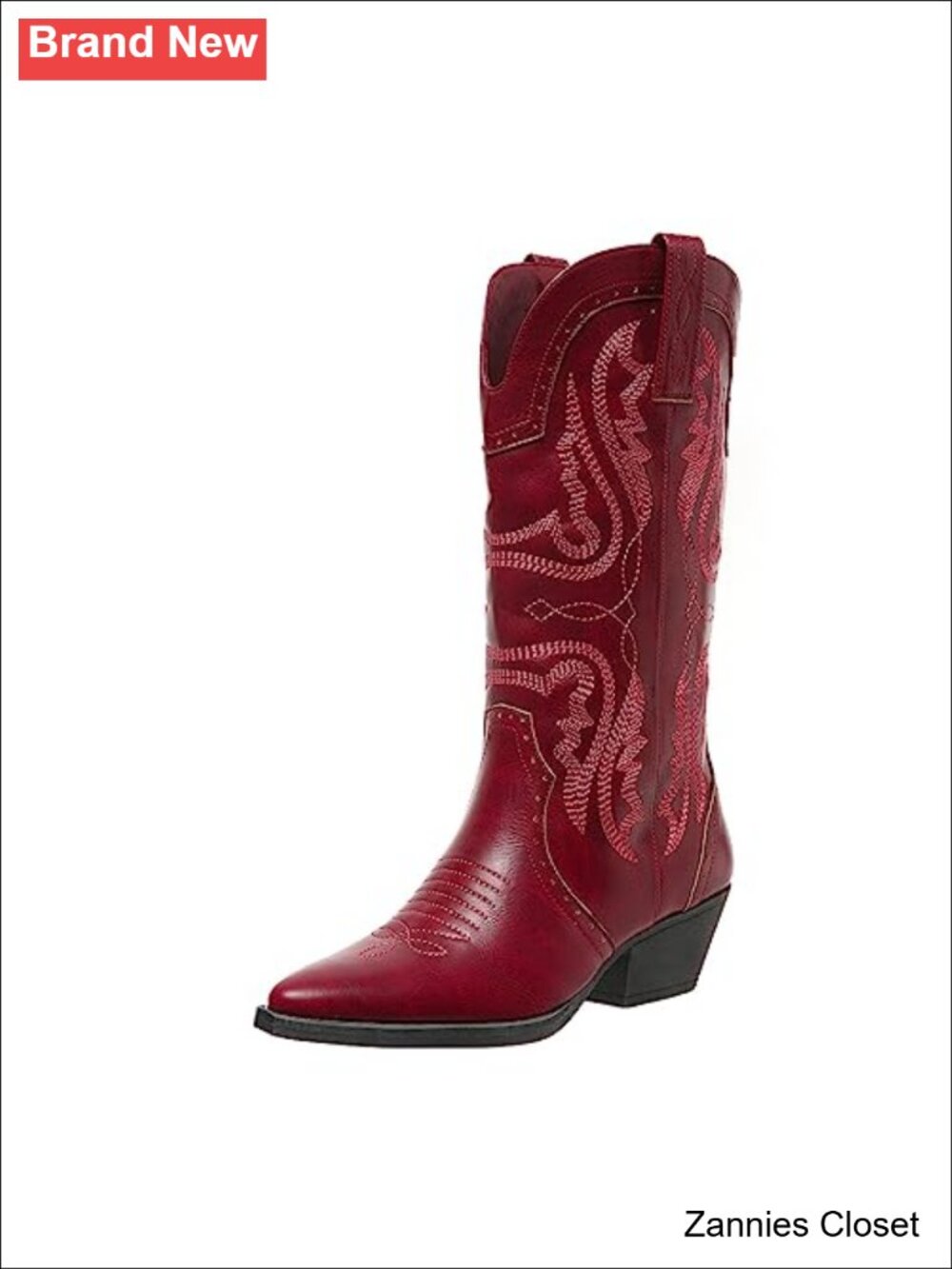 ✨ SelRoys Women's Cowboy Boots Mid Calf Chunky Block Heel Snip Toe Western Boots